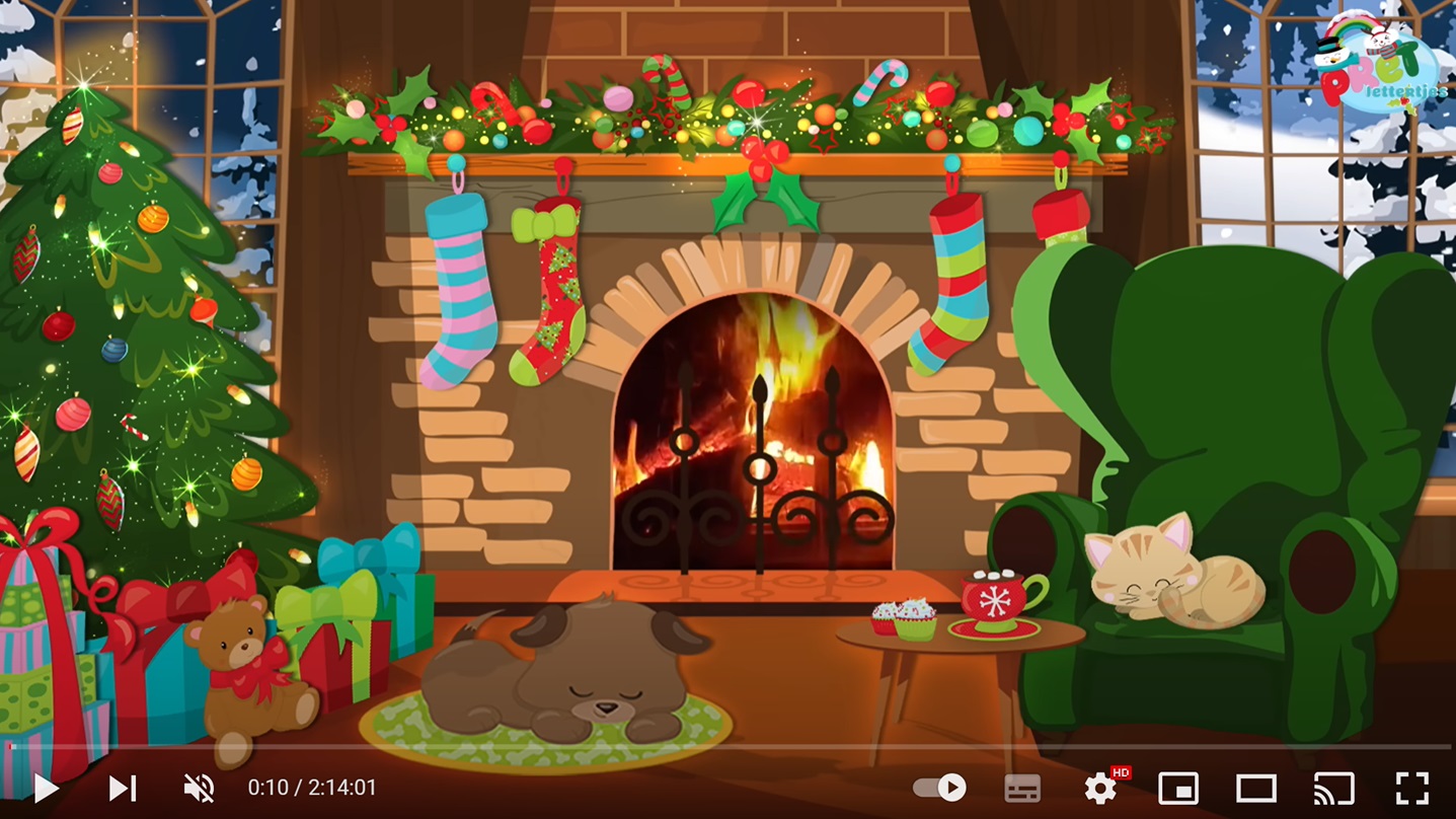 Haardvuur met kerstmuziek